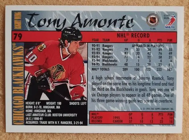 НХЛ Тони Амонте Чикаго Блэкхокс № 79 1