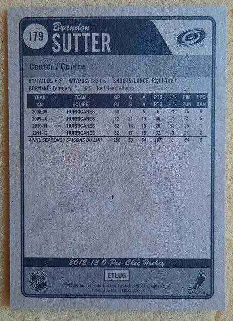 НХЛ Брендон Саттер Каролина Харрикейнз № 179 1
