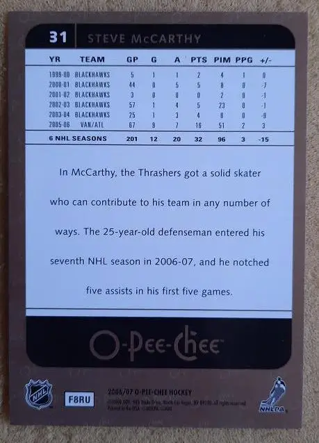 НХЛ Стив Маккарти Атланта Трэйшерз № 31 1