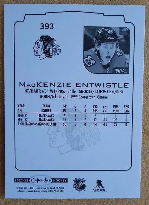НХЛ Маккензи Энтвистл Чикаго Блэкхокс № 393 1