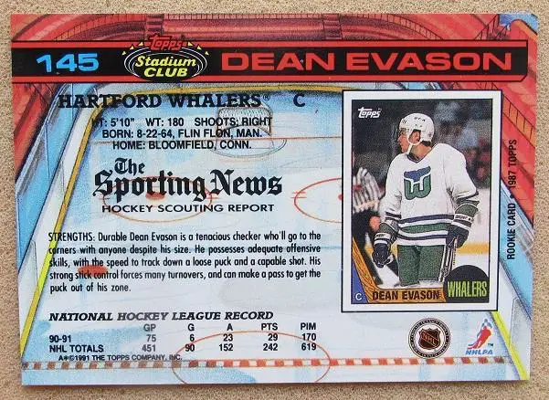 НХЛ Дин Эвасон Хартфорд Уэйлерз № 145 1
