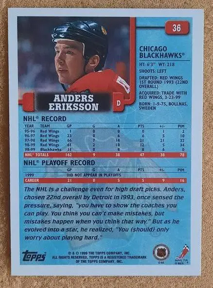 НХЛ Андерс Эрикссон Чикаго Блэкхокс № 36 1