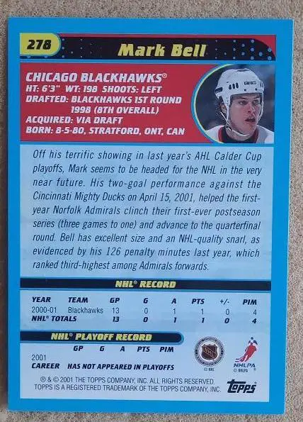 НХЛ Марк Белл Чикаго Блэкхокс № 278 1