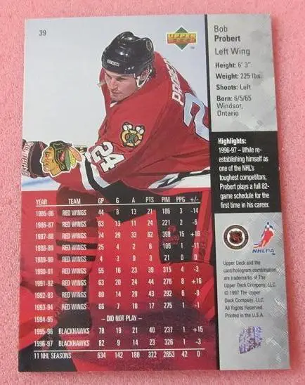 НХЛ Боб Проберт Чикаго Блэкхокс № 39 1