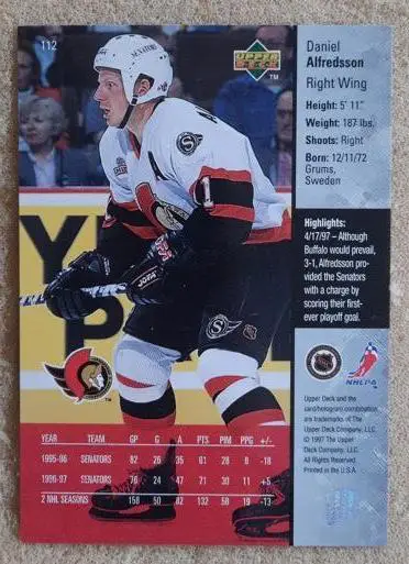 НХЛ Даниэль Альфредссон Оттава Сенаторз № 112 1