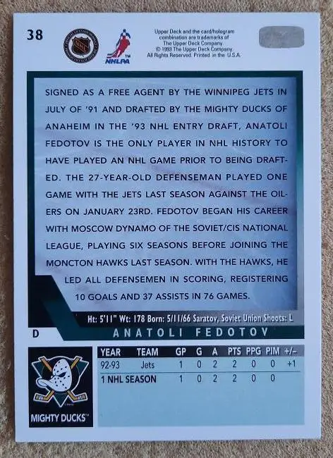 НХЛ Анатолий Федотов Анахайм Майти Дакс Саратов Динамо Москва Пермь Подольск 38 1