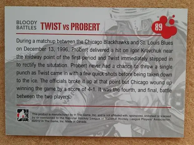 НХЛ Тони Твист Сент-Луис Блюз - Боб Проберт Чикаго Блэкхокс № 89 1