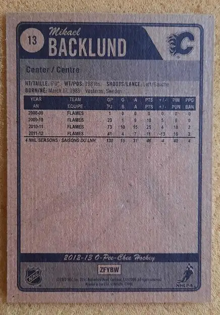 НХЛ Микаэль Баклунд Калгари Флэймз № 13 1