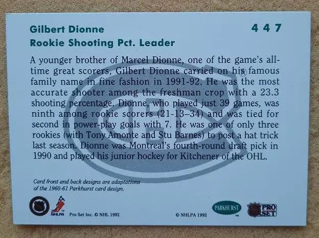 НХЛ Жильбер Дионн Монреаль Канадиенс № 447 1