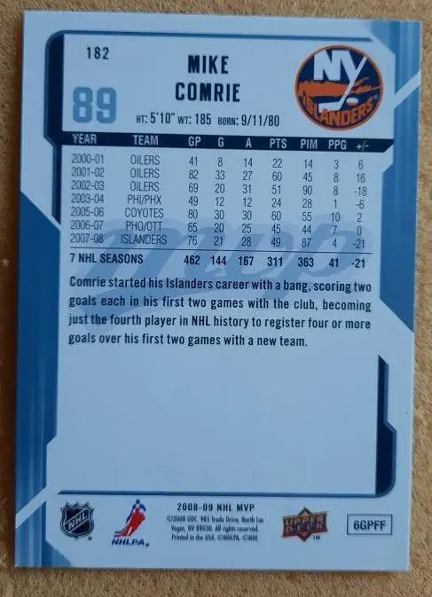 НХЛ Майк Комри Нью-Йорк Айлендерс № 182 автограф 1