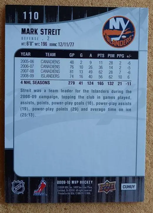 НХЛ Марк Штрайт Нью-Йорк Айлендерс № 110 автограф 1