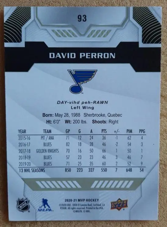 НХЛ Дэвид Перрон Сент-Луис Блюз № 93 1