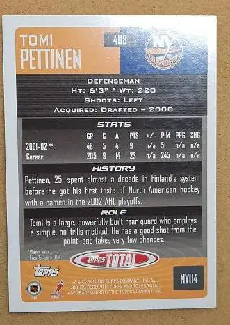 НХЛ Томи Петтинен Нью-Йорк Айлендерс № 408 1