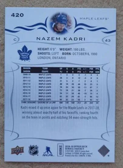 НХЛ Назем Кадри Торонто Мэйпл Лифс № 420 1