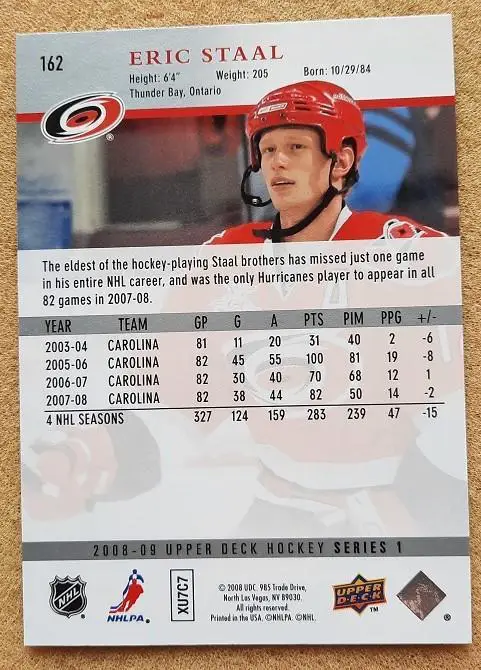 НХЛ Эрик Стаал Каролина Харрикейнз № 162 1