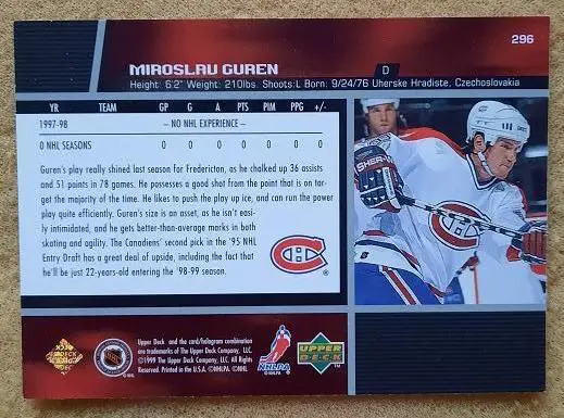 НХЛ Милослав Гурень Монреаль Канадиенс ЦСКА Москва Сибирь Новосибирск № 296 1