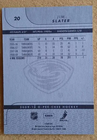 НХЛ Джим Слейтер Атланта Трэйшерз № 20 1