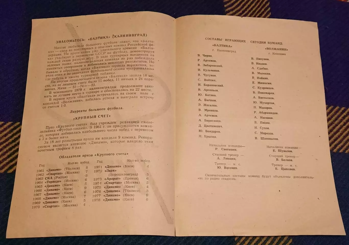 Волжанин Кинешма - Балтика Калининград 11.10.1979 2