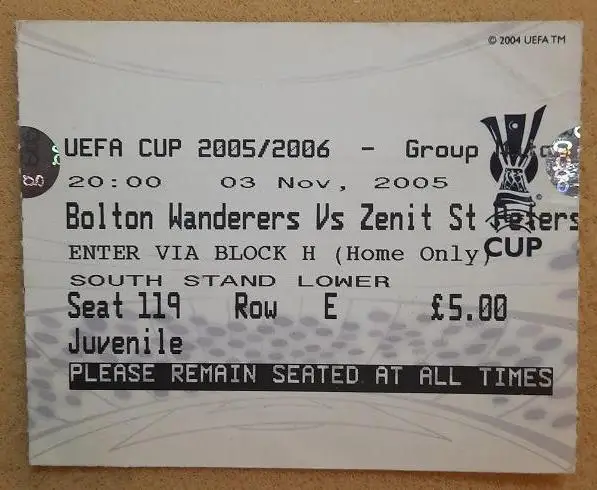 Болтон Уондерерс Англия - Зенит Санкт-Петербург 03.11.2005 Кубок УЕФА