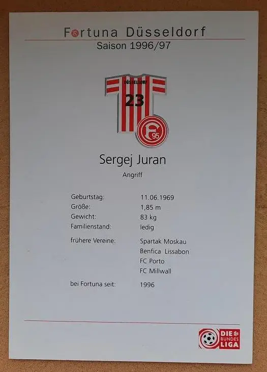 1996 автограф Сергей Юран Фортуна Дюссельдорф Германия Луганск Киев Спартак 8 1