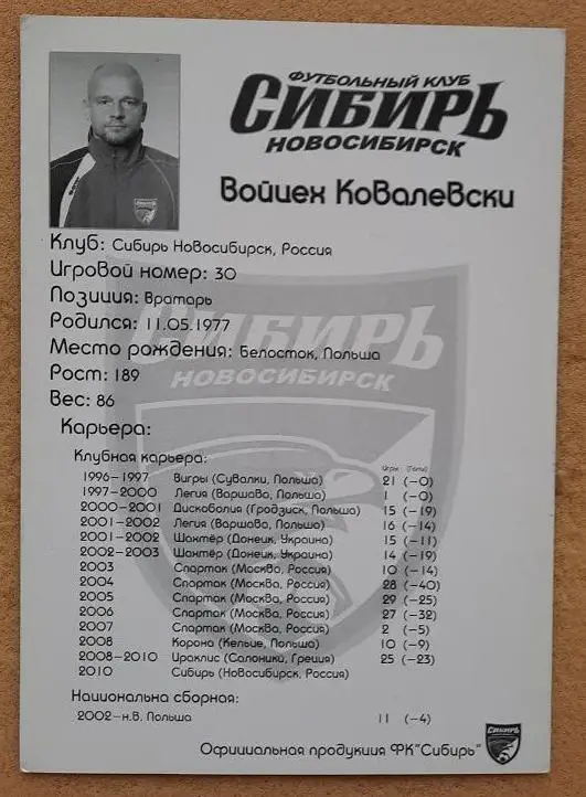 2010 Войцек Ковалевски Сибирь Новосибирск Сувалки Польша Донецк Спартак Москва 1