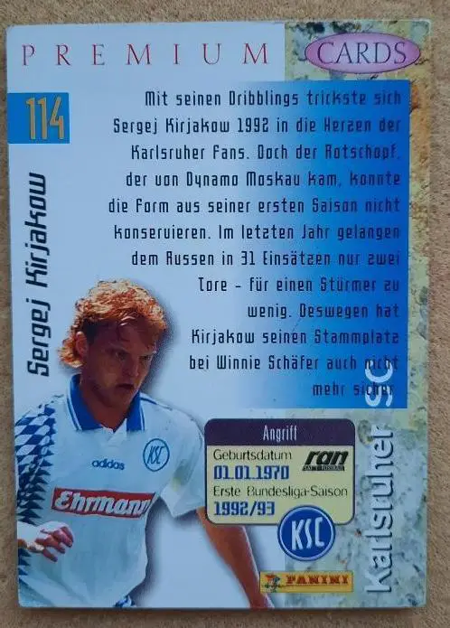 1993 автограф Сергей Кирьяков Карлсруэ Германия ФШМ Динамо Москва № 14 1