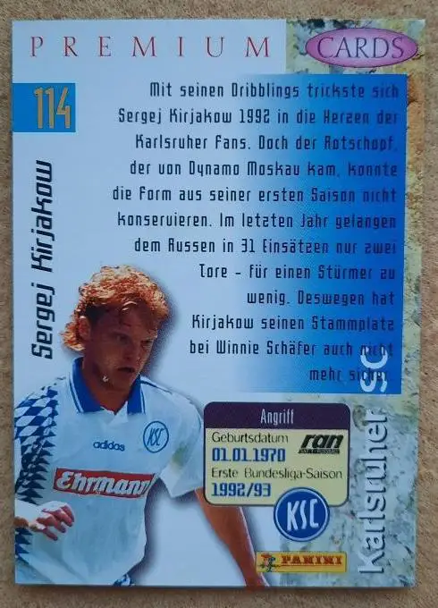 1993 автограф Сергей Кирьяков Карлсруэ Германия ФШМ Динамо Москва № 14 1