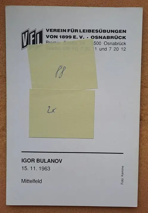 1988 автограф Игорь Буланов Оснабрюк Германия Калининград Минск Динамо Локомотив 1