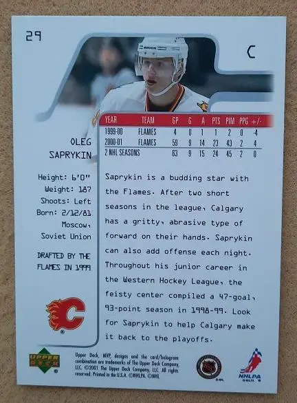 НХЛ Олег Сапрыкин Калгари Флэймз ЦСКА Динамо Москва СКА Уфа Сочи Свердловск № 29 1