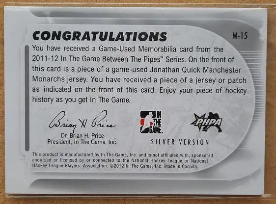 НХЛ Джонатан Куик Лос-Анжелес Кингз № M - 15 1