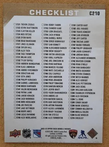 НХЛ Игорь Шестеркин Нью-Йорк Рейнджерс и Сергей Бобровский Флорида № C 210 1