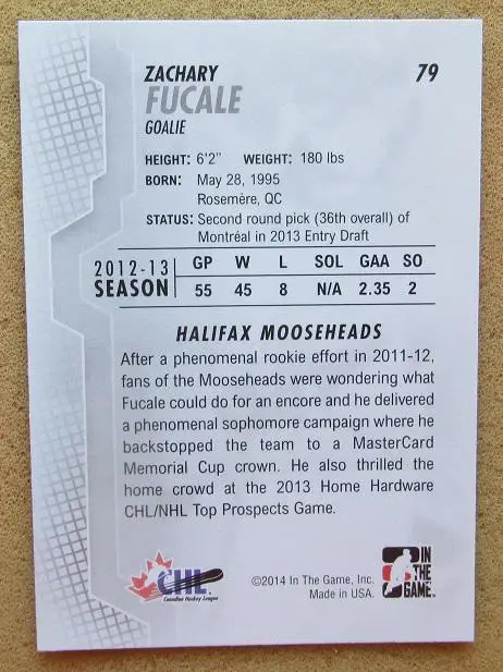 НХЛ Закари Фукале Галифакс Мусхедз Трактор Челябинск № 79 1