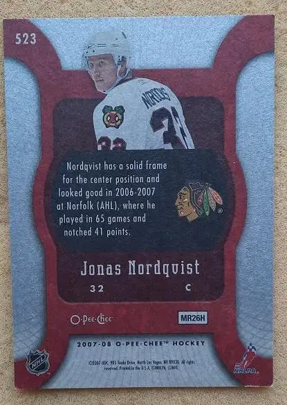 НХЛ Йонас Нордквист Чикаго Блэкхокс № 523 1