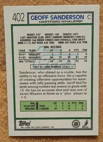 НХЛ Джефф Сандерсон Хартфорд Уэйлерз № 402 1