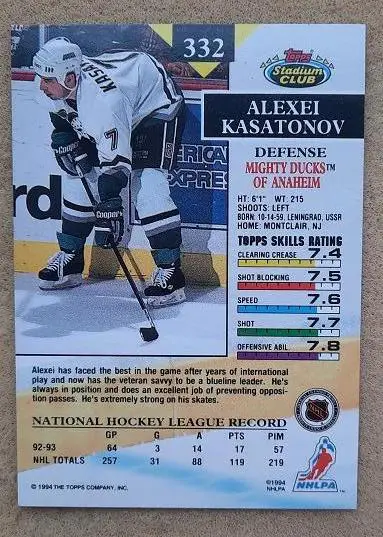 НХЛ Алексей Касатонов Анахайм Макси Дакс СКА Ленинград ЦСКА Москва № 332 1