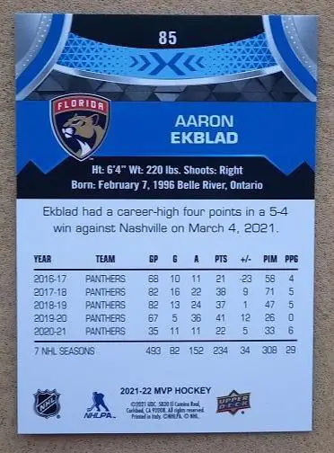 НХЛ Аарон Экблад Флорида Пантерз № 85 блю 1
