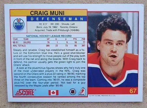 НХЛ Крейг Муни Эдмонтон Ойлерз № 67 кан 1