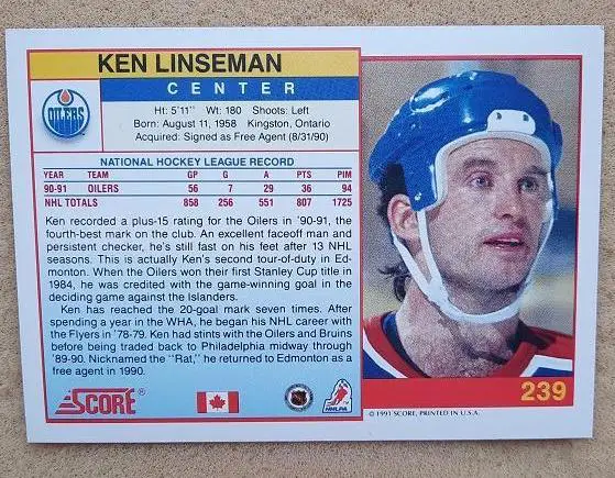 НХЛ Кен Линсеман Эдмонтон Ойлерз № 239 кан 1