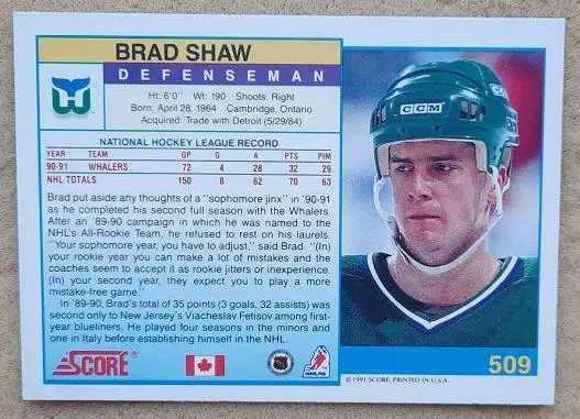 НХЛ Бред Шоу Хартфорд Уэйлерз № 509 кан 1