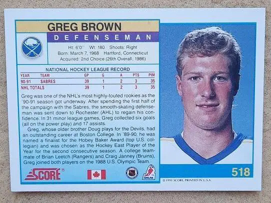 НХЛ Грег Браун Баффало Сейбрз № 518 кан 1
