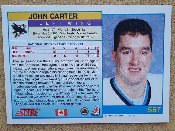 НХЛ Джон Картер Сан-Хосе Шаркс № 557 бил 1