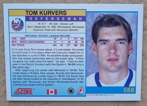 НХЛ Том Карверс Нью-Йорк Айлендерс № 568 кан 1