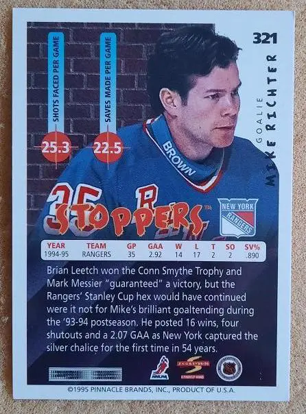 НХЛ Майк Рихтер Нью-Йорк Рейнджерс № 321 1