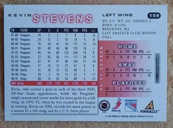 НХЛ Кевин Стивенс Нью-Йорк Рейнджерс № 159 1