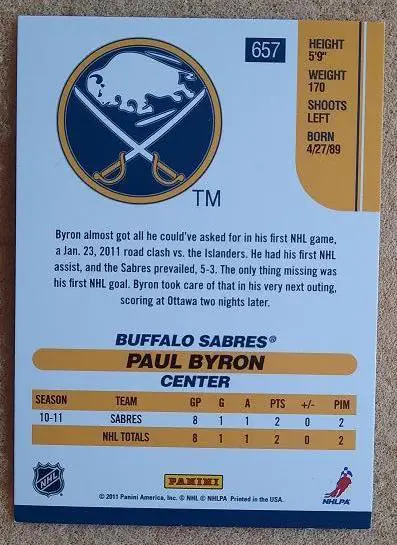 НХЛ Пол Байрон Баффало Сейбрз № 657 1