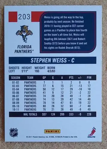 НХЛ Стивен Уайсс Флорида Пантерз № 203 1