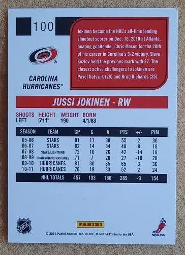 НХЛ Юсси Йокинен Каролина Харрикейнз № 100 1
