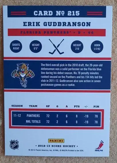 НХЛ Эрик Гудбрансон Флорида Пантерз № 215 1