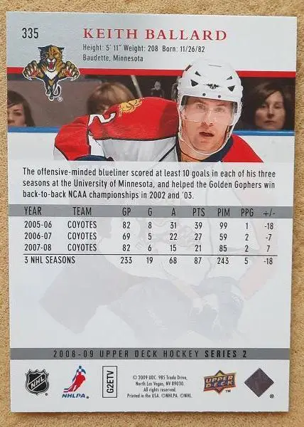 НХЛ Кейт Баллард Флорида Пантерз № 335 1