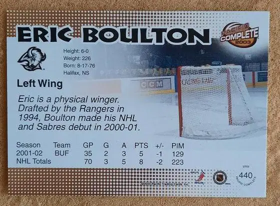 НХЛ Эрик Бултон Баффало Сейбрз № 440 1